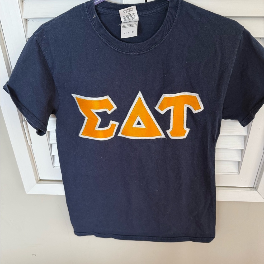 Navy Blue Kids Shirt with Orange Greek Letters